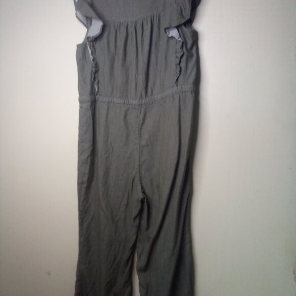 Susina Jumper Romper Women M Pants Cropped Short Sleeve Button Green - Picture 12 of 15